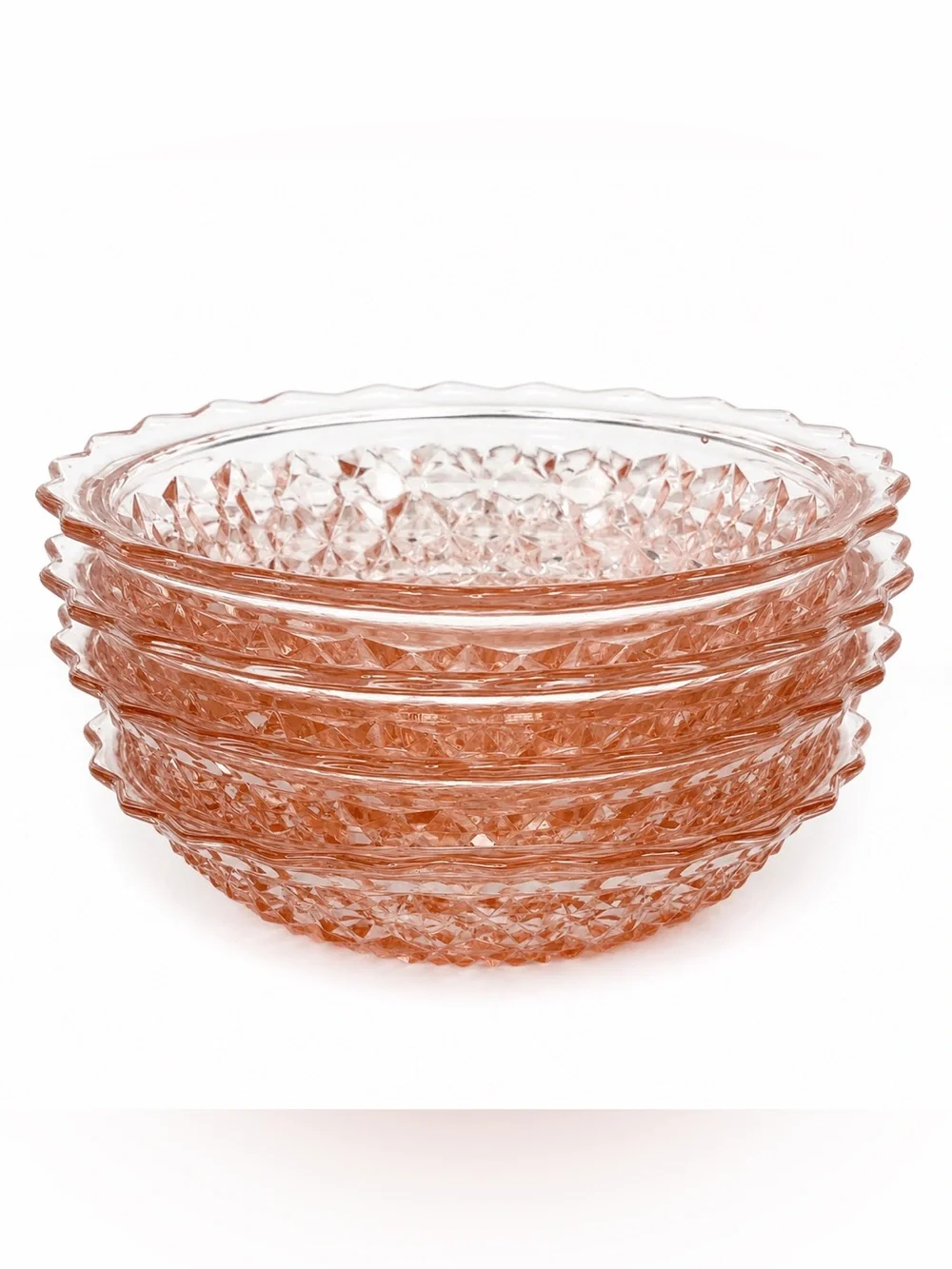 4 Vintage Jeanette Holiday Button Bow Pink Depression Glass Berry Dessert Bowl